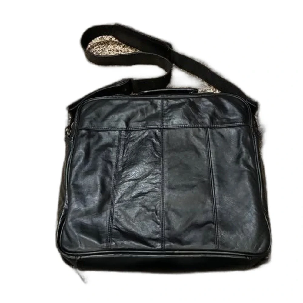 Black Leather Messenger Laptop Bag